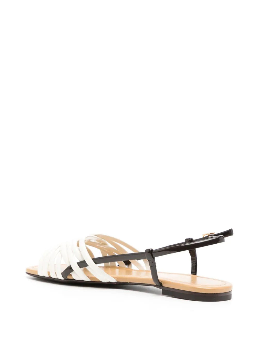 Tory Burch Women's Multi Strap Sandal Patent Leather Flats, New Ivory/Coco/Ginger Shortbread