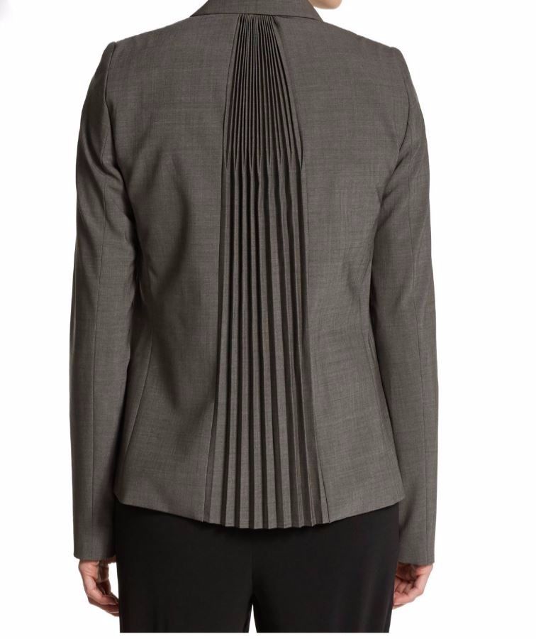 ELIE TAHARI Women's Wendy Gray Wool Blend Pleated Back 1 Button Blazer Lined