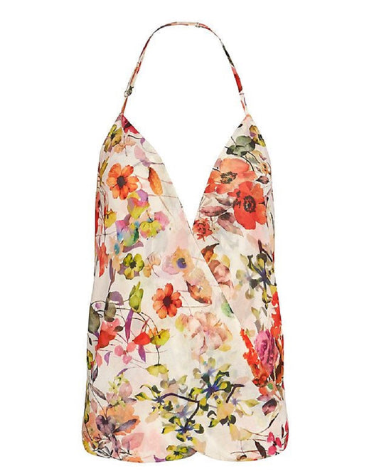 Chelsea Women's Flower Floral Halter Tank (S)