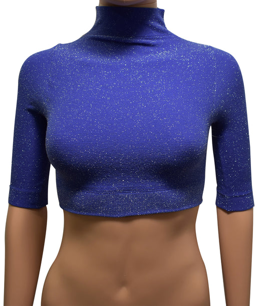 Phat Buddha Mock Neck Crop Top Blue