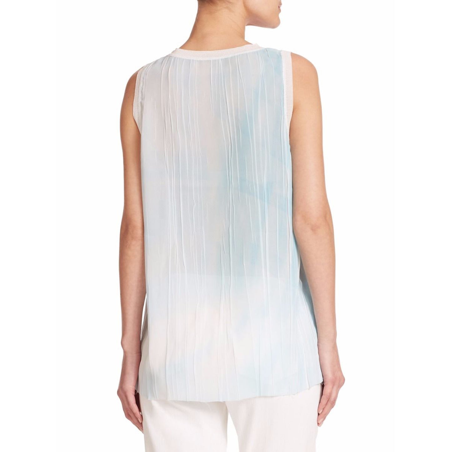 ELIE TAHARI Women's Ellison Crinkled Textured Semi Sheer Sleeveless Blouse Top