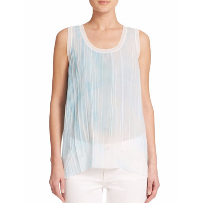 ELIE TAHARI Women's Ellison Crinkled Textured Semi Sheer Sleeveless Blouse Top