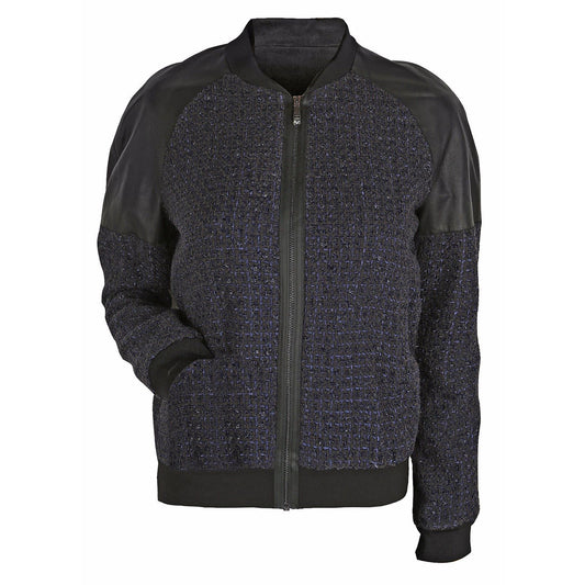 Elie Tahari Women's Sandie Blue Black Boucle Bomber Jacket