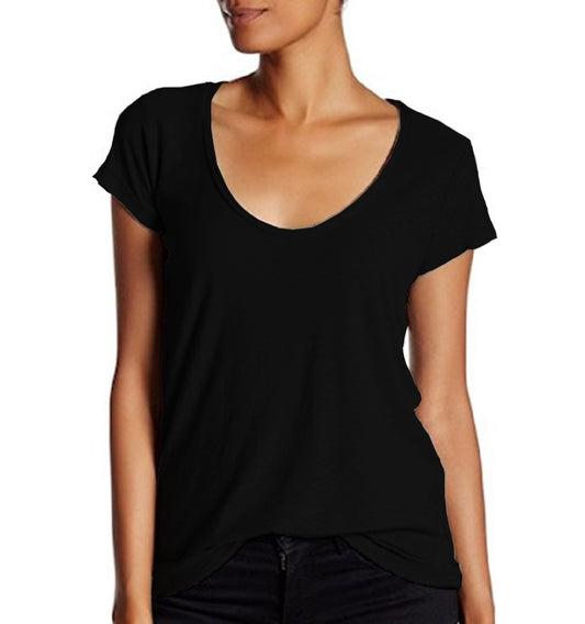 James Perse Women's Black Deep Scoop Neck T-Shirt