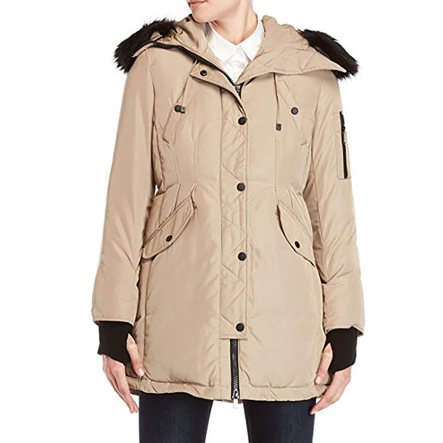 BCBGgeneration Women's Beige Down Puffer Coat Hooded