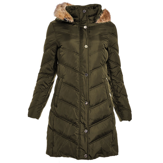 Michael Michael Kors Women's Chevron Down Puffer Hooded Coat, Dark Moss