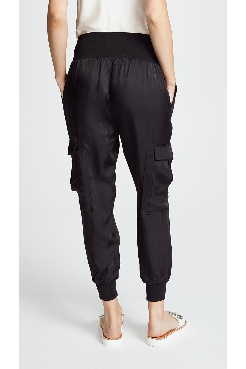 Cinq à Sept Women Giles Black Silk Cuffed Cargo Pockets Jogger Pants