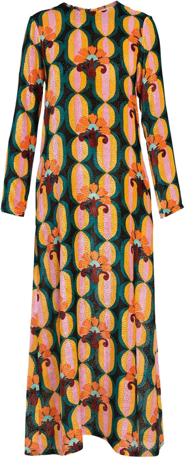 La Double J Women's Long Sleeve Swing Dress, Arcturus, Orange, Print