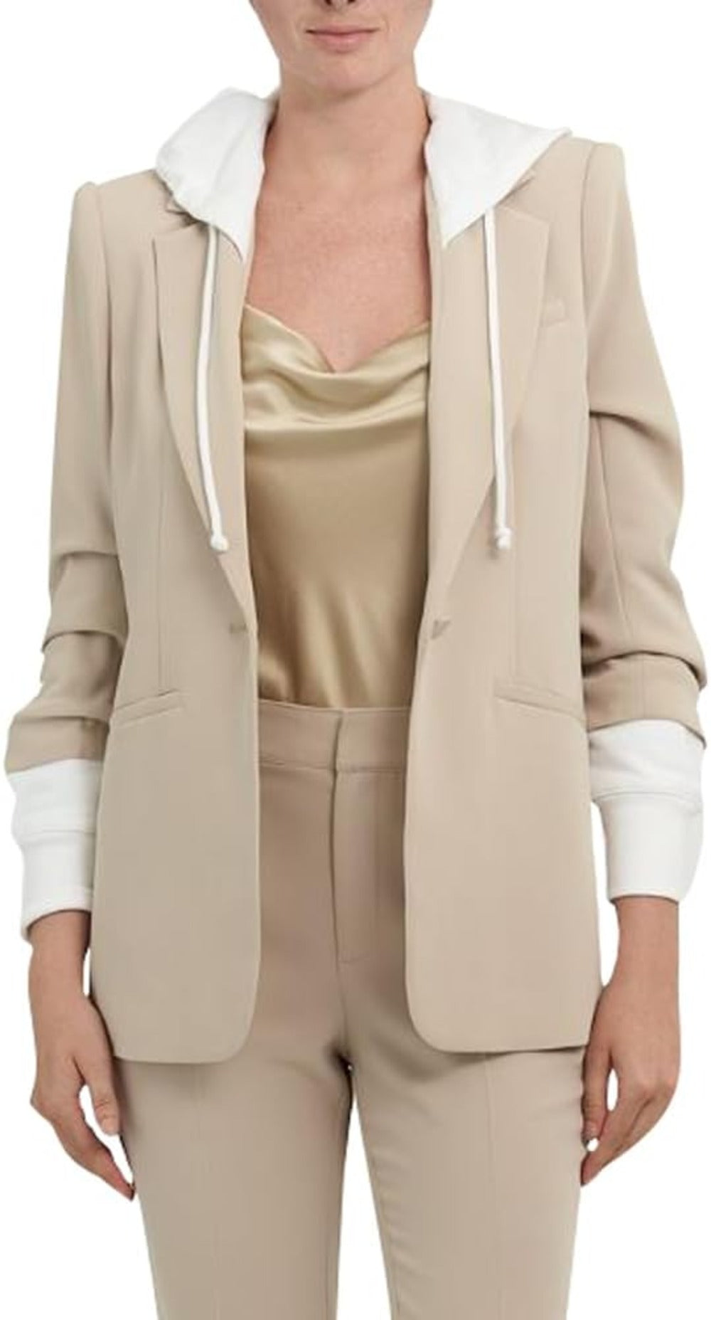 Cinq a Sept Hooded Khloe Jacket, Khaki/White