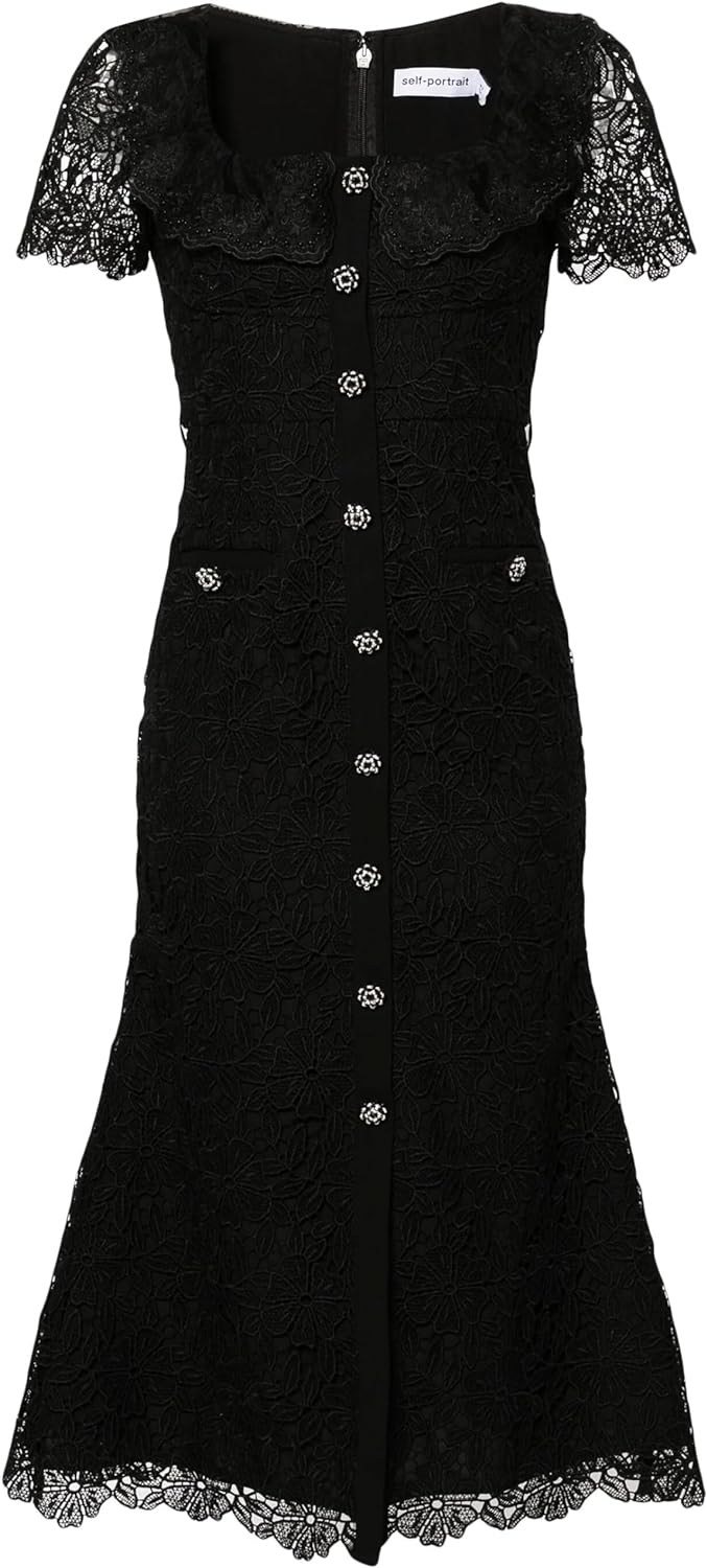 Self Portrait Women's Black Giupure Lace Midi Dress