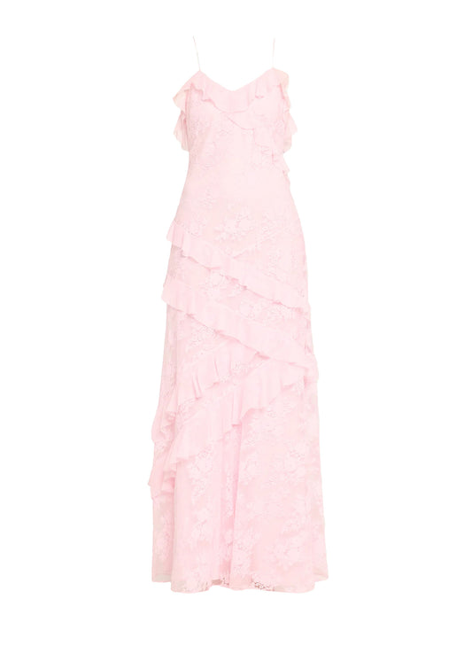 Loveshackfancy Women's Rialto Ruffle Trim Maxi Dress, Rose Latte