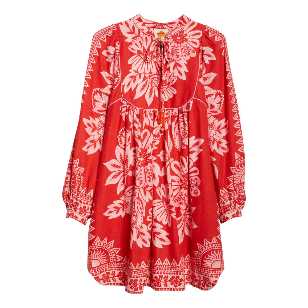 FARM Rio Women's Flora Tapestry Red Long Sleeve Mini Dress