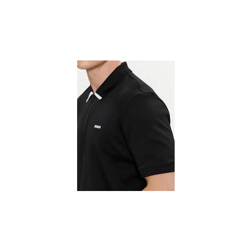 Hugo Men's Dalomino Short Sleeve Half Zip Polo T-Shirt, Black