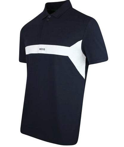 Hugo Boss Men's Paddy 2 Short Sleeve White Stripe Polo Shirt, Navy