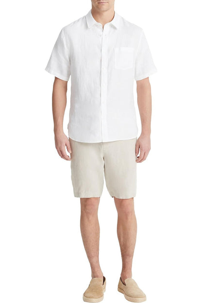 Vince Men's Linen Casual Button Down Short Sleeve Shirt, Optic White