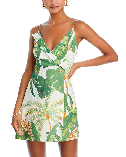 Farm Rio Women's Tropical Forest Button Front Linen Mini Dress