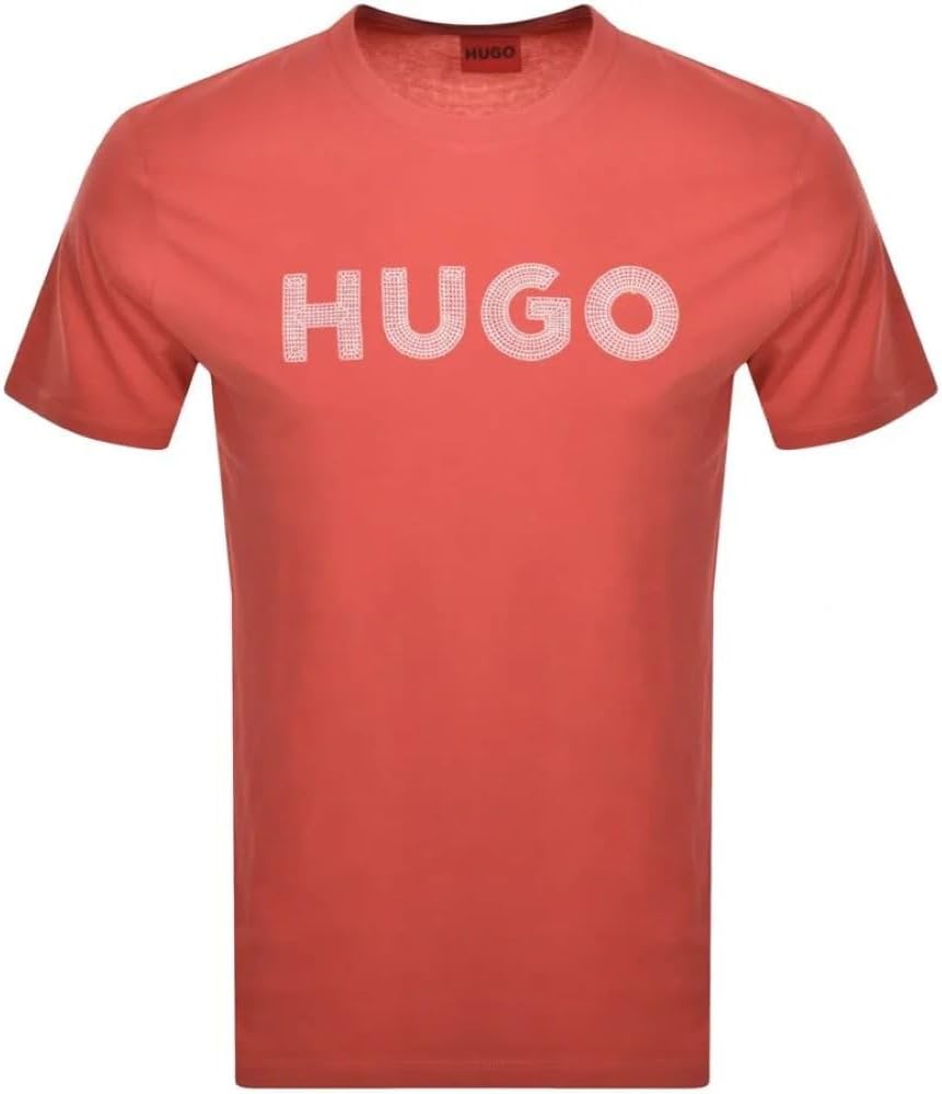 Hugo Men's Drochet Embroidered Logo Short Sleeve T-Shirt, Medium Red