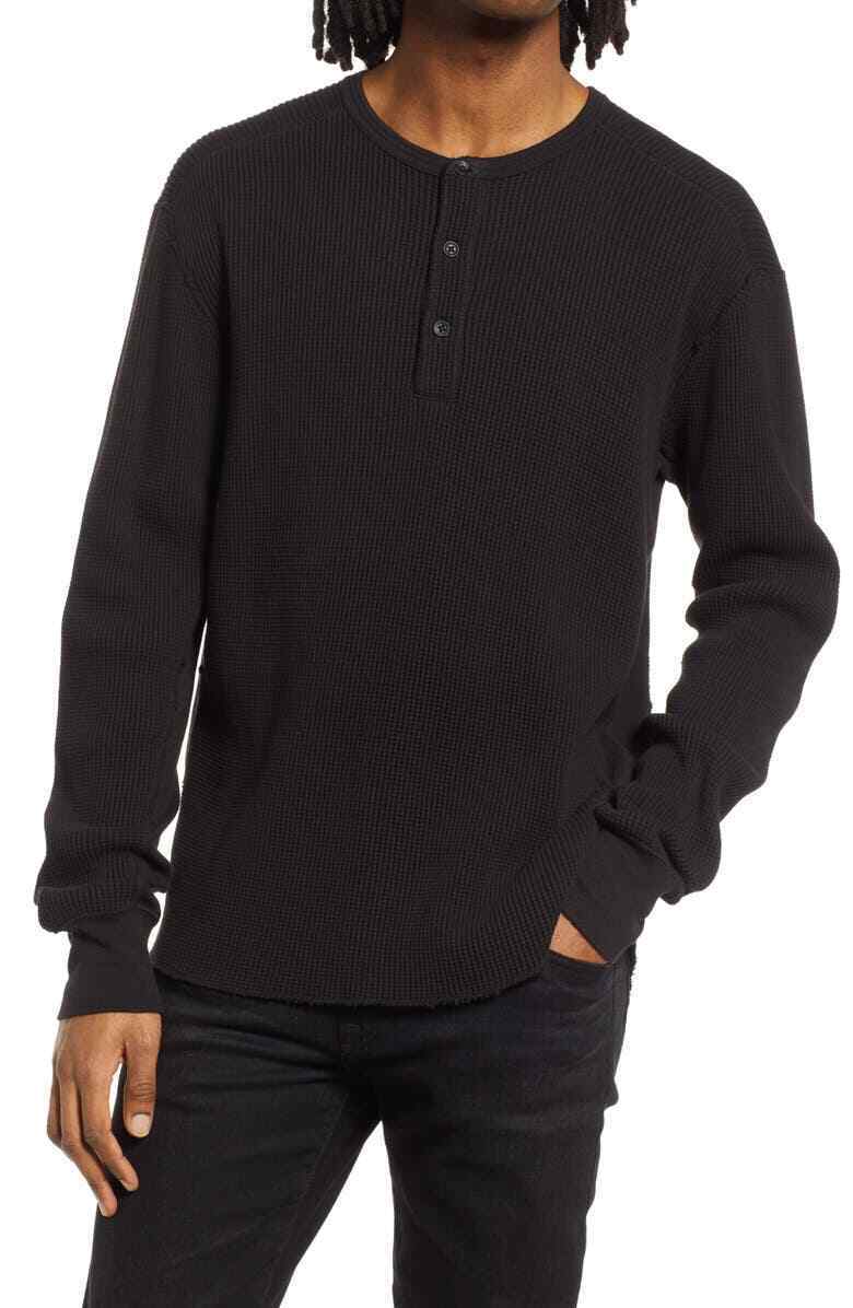 Rag & Bone Men's Lightweight Waffle Henley, Black