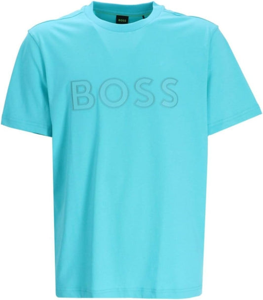 Hugo Boss Men's Tee 1 Rubberized Logo Short Sleeve Crew Neck T-Shirt, Turquoise