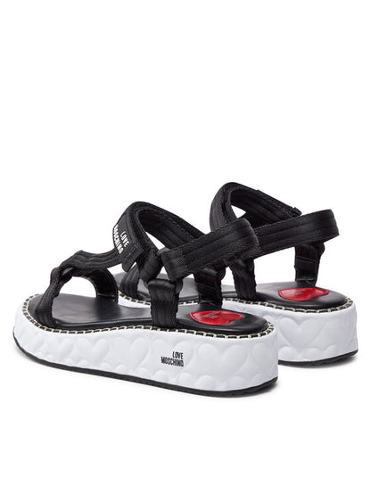 Love Moschino Women's Black Wedge Sandals Shoes