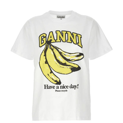 Ganni Women's Relaxed Fit Bananans T-Shirt, Bright White