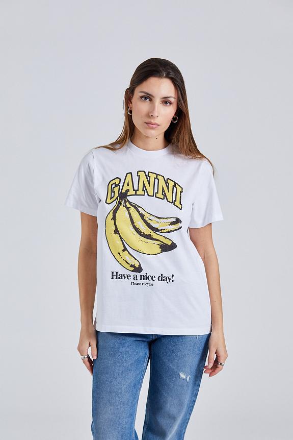 Ganni Women's Relaxed Fit Bananans T-Shirt, Bright White