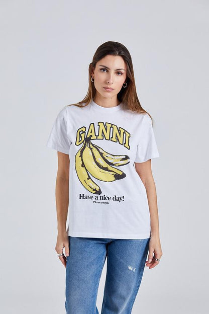 Ganni Women's Relaxed Fit Bananans T-Shirt, Bright White