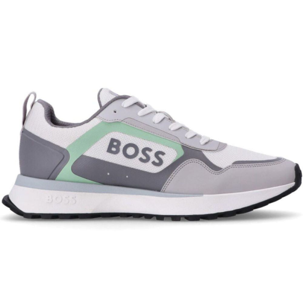 Hugo Boss Men's Big Logo Mesh Mix Lace Up Sneaker, White/Pearl Grey