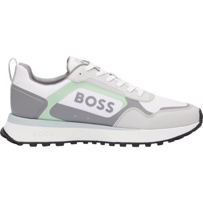 Hugo Boss Men's Big Logo Mesh Mix Lace Up Sneaker, White/Pearl Grey