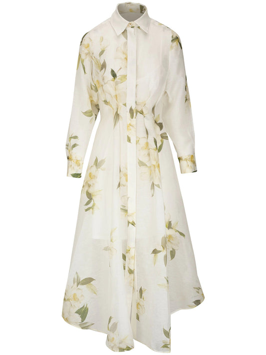 Zimmermann Harmony Draped Shirt Dress Ivory Magnolia