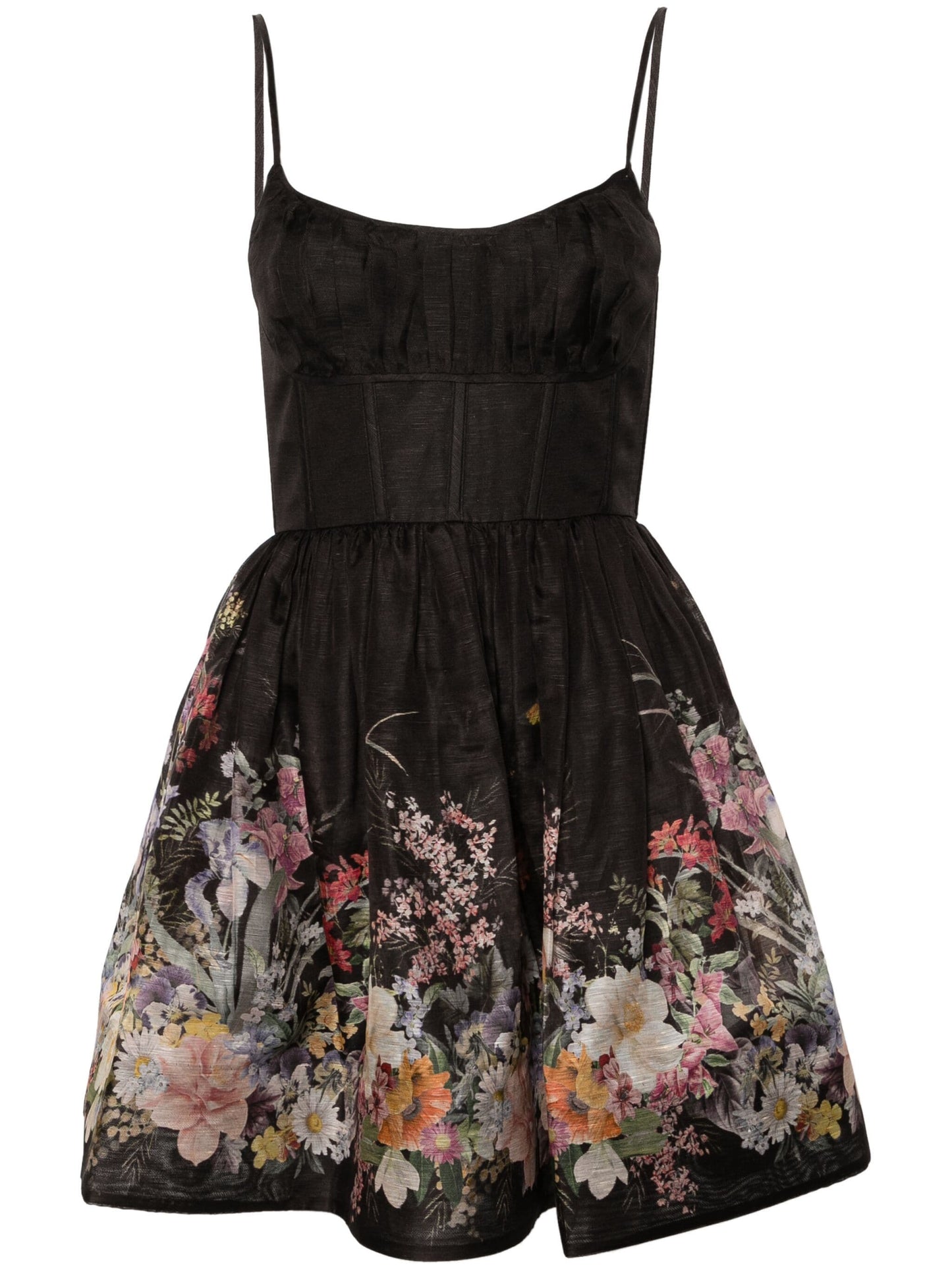 Zimmermann Natura Ruched Mini Dress Black Wild Flowers