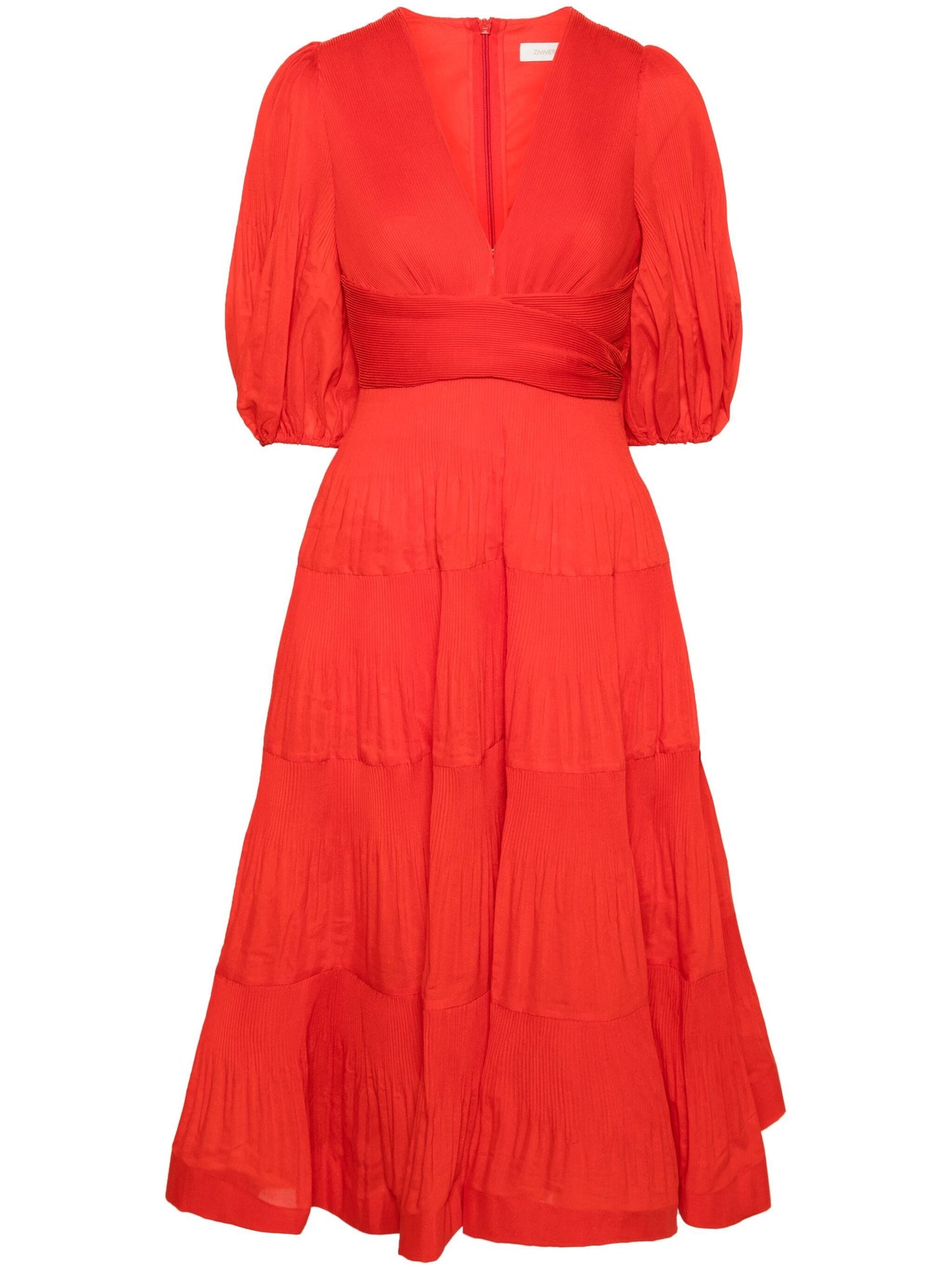 Zimmermann Pleated Midi Dress Tomato