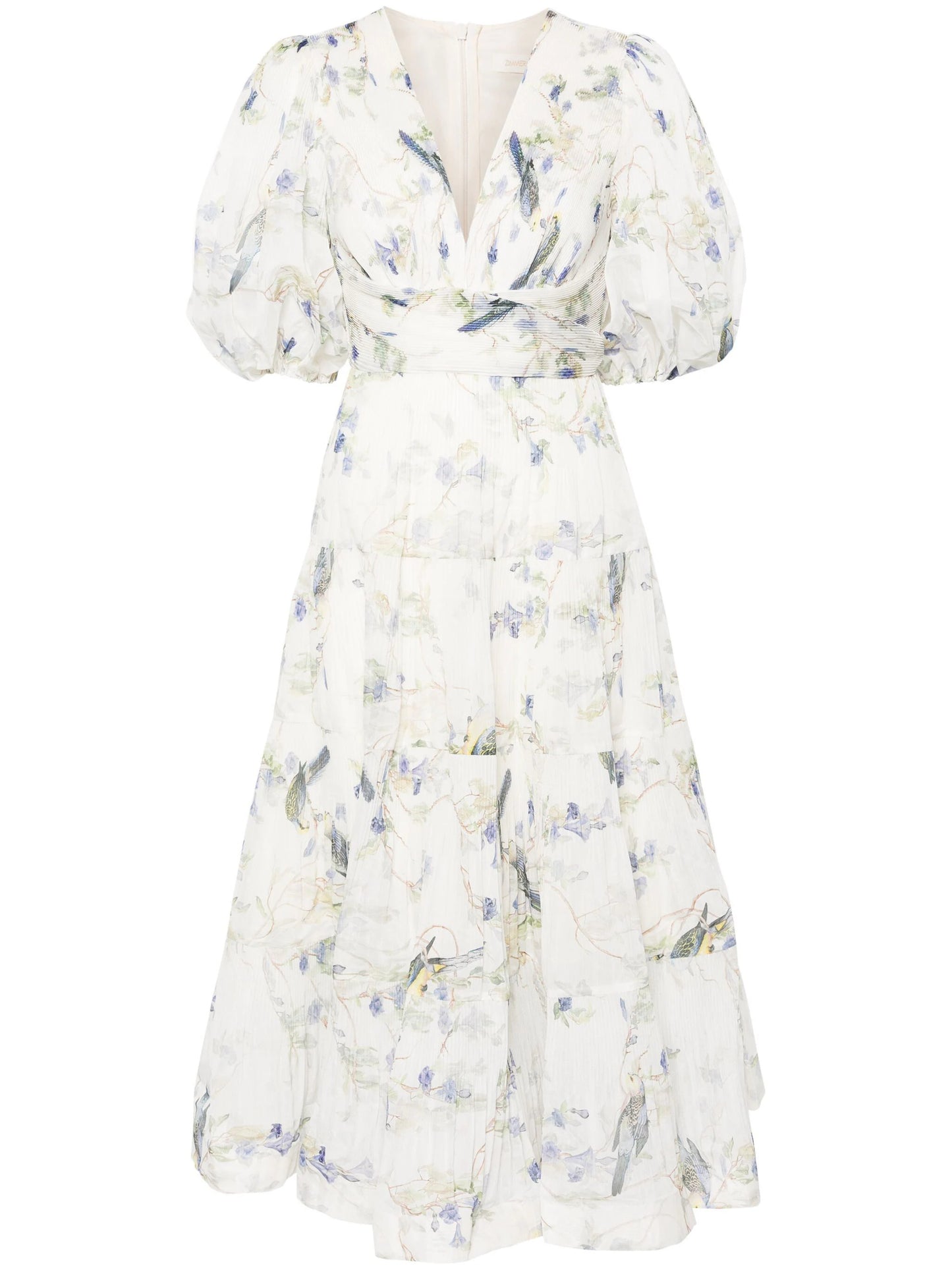 Zimmermann Pleated Midi Dress Blue Birds