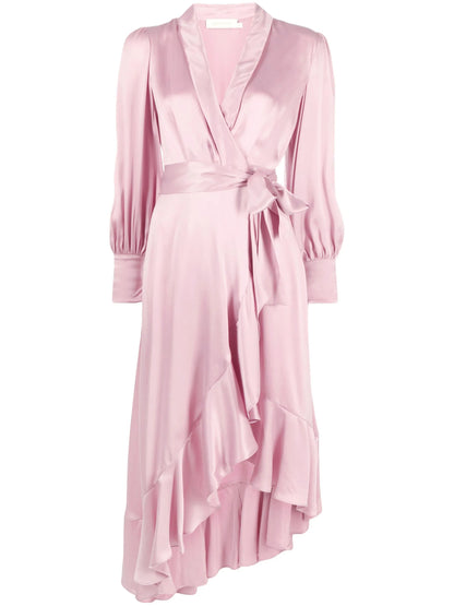 Zimmermann Silk Wrap Midi Dress Pink