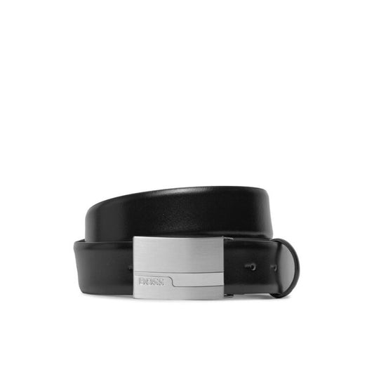 Hugo Boss Men's Brody 2 Black Leather Silver Buckle Belt