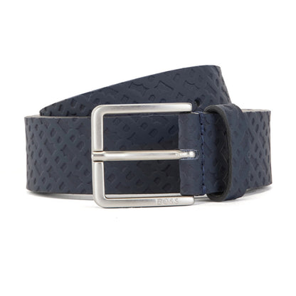 Hugo Boss Men's Ther B Embossed Logo Leather Belt, Navy