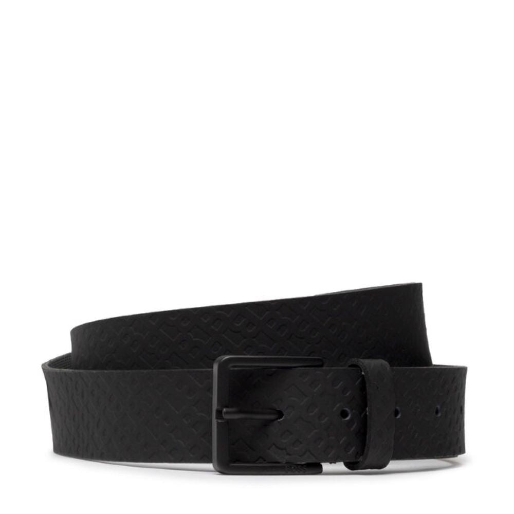 Hugo Boss Men's Ther B Embossed Logo Leather Belt, Black