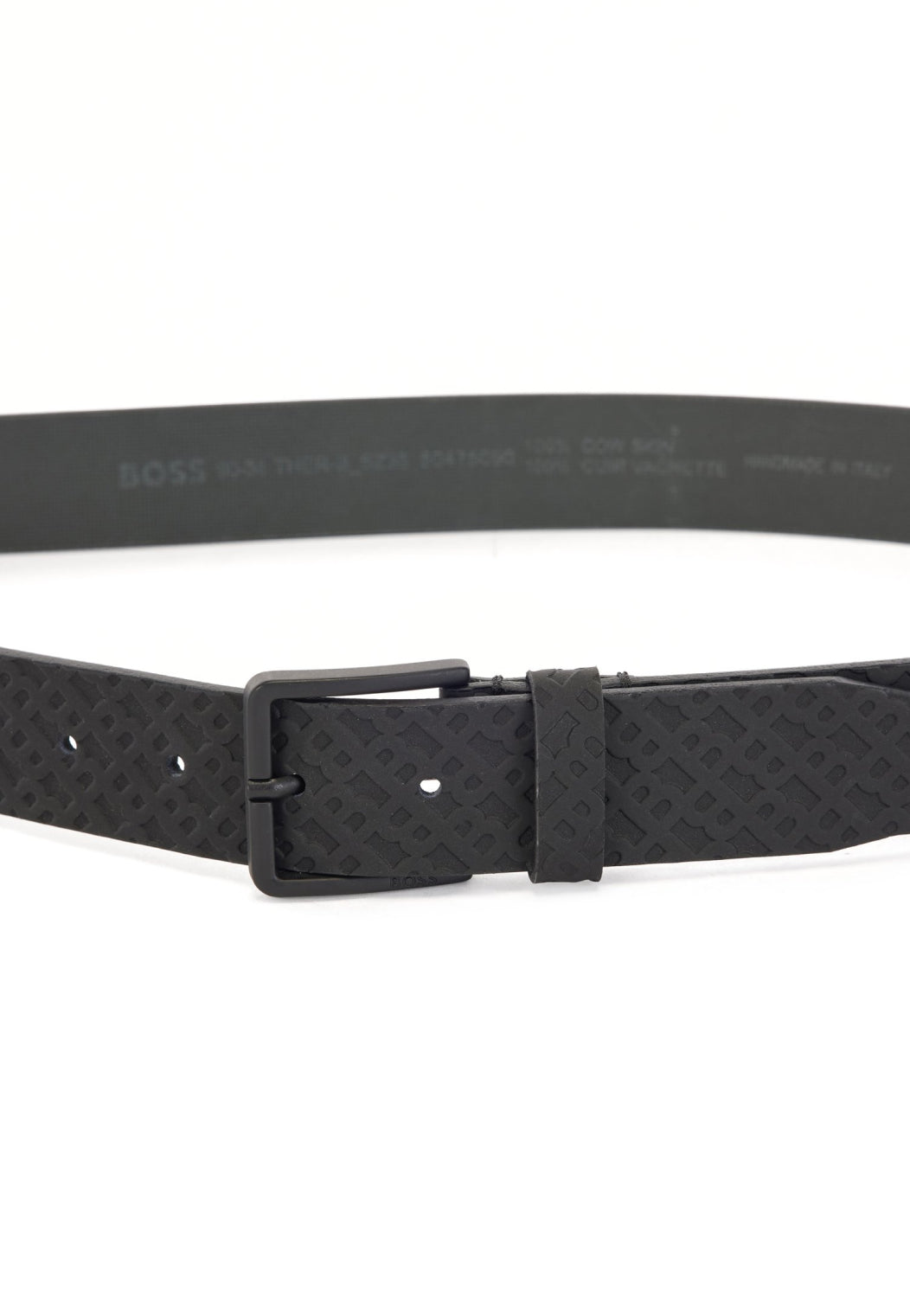 Hugo Boss Men's Ther B Embossed Logo Leather Belt, Black