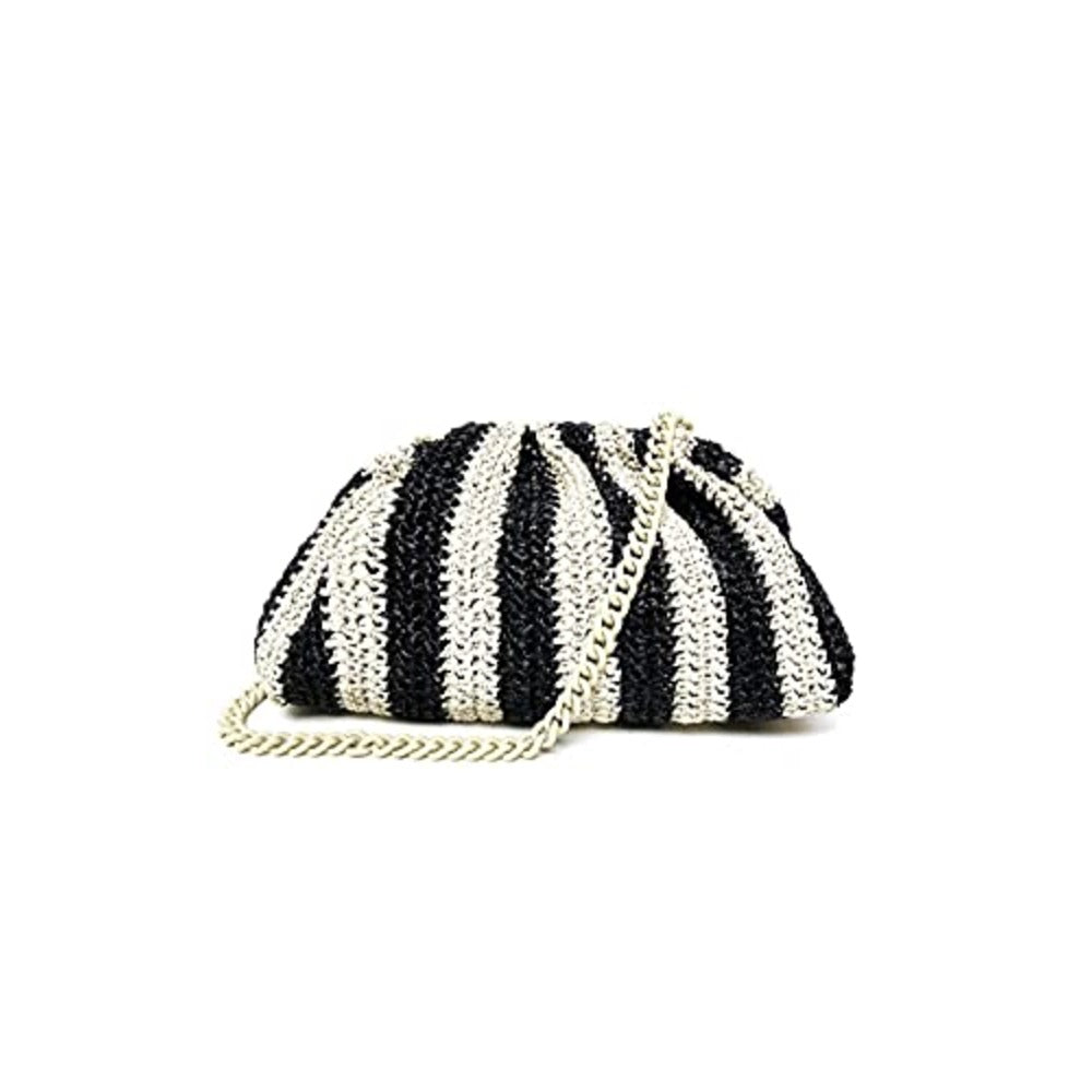 Maria La Rosa Woven Black and White Striped Game Clutch Handbag