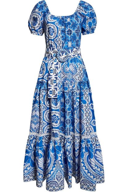 Farm Rio Women's Blue Tile Dream Maxi Dress