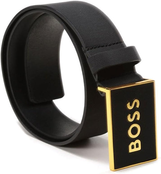 Hugo Boss Plaque Buckle Logo Allover Belt, Blackcurrant, 34