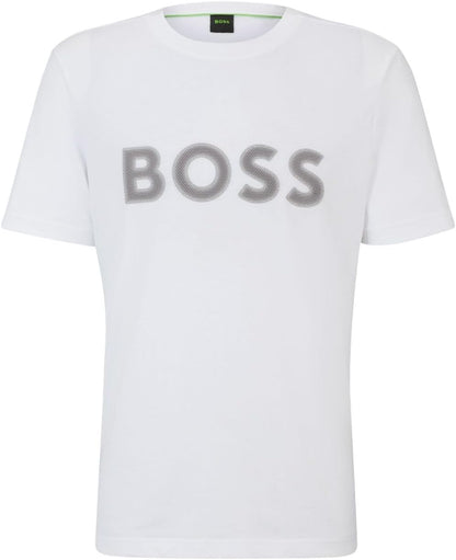 Hugo Boss Men's Tee 1 Outlined Logo Crew Neck T-Shirt, White Salt