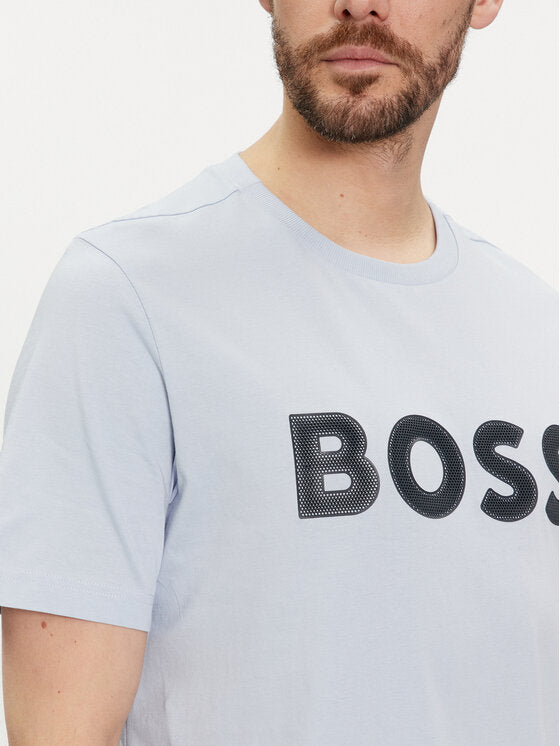 Hugo Boss Men's Tee 1 Outlined Logo Crew Neck T-Shirt, White Salt