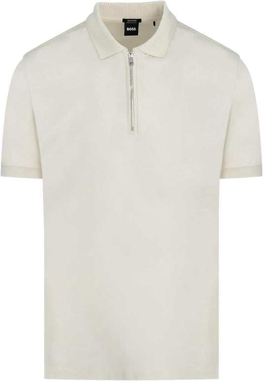 Hugo Boss Men's Polston 11 Half Zip Short Sleeve Slim Fit Polo Shirt, White