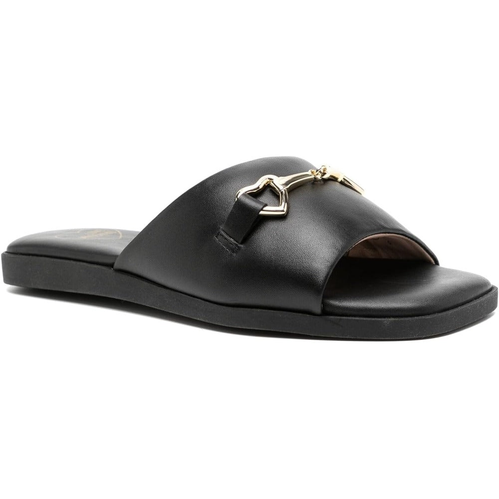 Love Moschino Women's Leather Slides with Heart Chain, Black