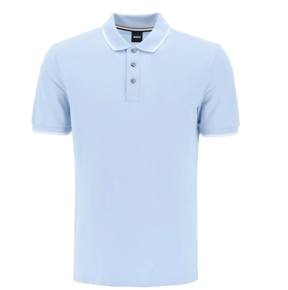 Hugo Boss Men's Parlay 190 Cotton Short Sleeve Polo T-Shirt, Light Blue