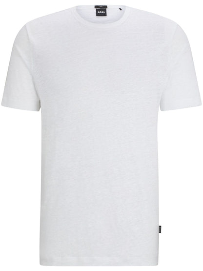 Hugo Boss Men's Tiburt 456 Linen Crew Neck Short Sleeve T-Shirt, White