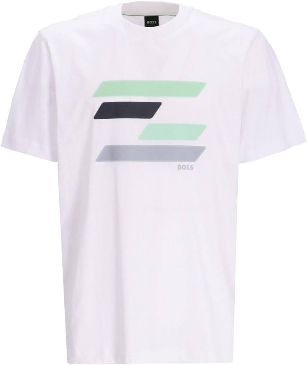 Hugo Boss Men's Tee 3 Logo Short Sleeve T-Shirt, White Flag