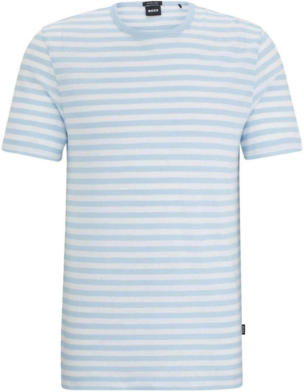 Hugo Boss Men's Tiburt 457 Striped Linen Short Sleeve Crew Neck T-Shirt, Light Blue/White