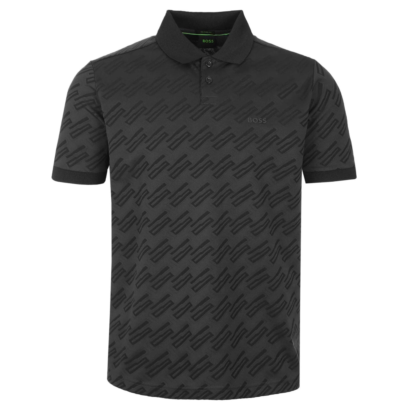 Hugo Boss Men's Pirax Polyester Monogram Jacquard Polo T-Shirt, Black